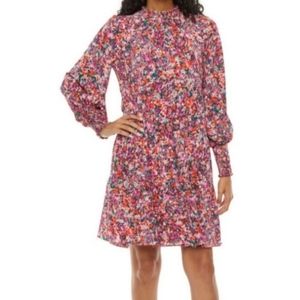 Maia Floral Midi Tiered Dress Long Sleeves High Neck